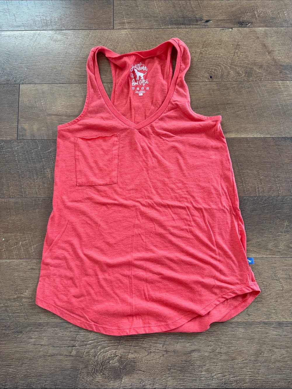 Southern Fried Cotton Coral Racerback Tank Top with Pocket